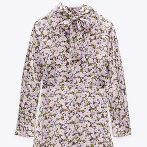 Zara floral printed mini dress, pink Size M NWT